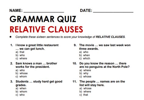 relative clause questions with answers