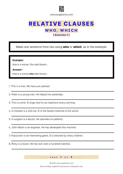 relative clause who and which exercise