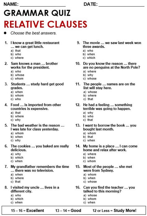 relative clauses advanced exercises pdf with answers