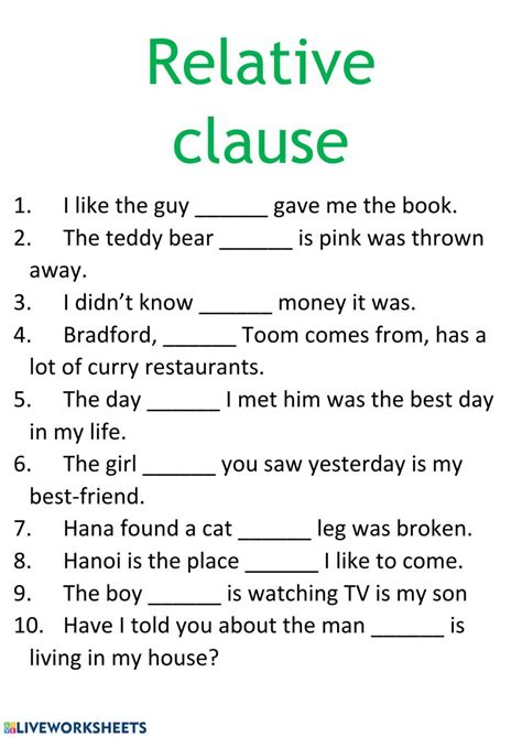 relative clauses exercises pdf easy