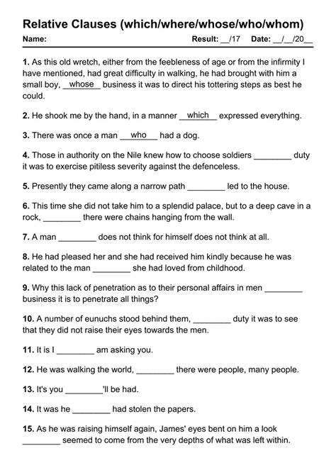 relative clauses exercises with answers for class 8 pdf