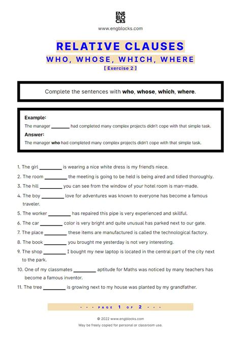 relative clauses whom whose exercises
