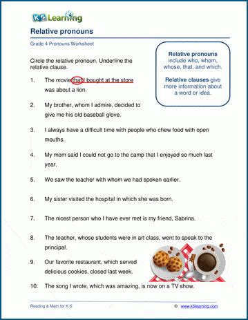 relative pronoun examples with answers class 5