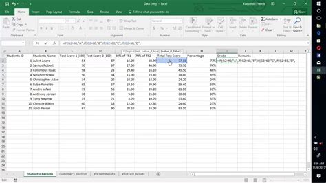 remarks formula in excel sheet