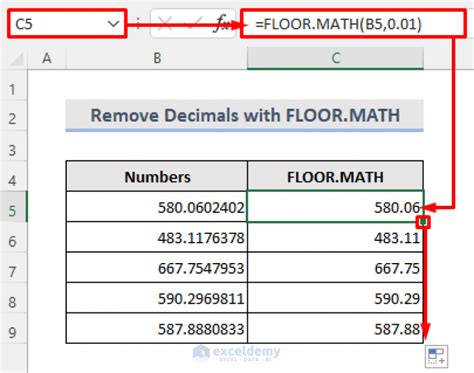 remove decimal places in excel with rounding