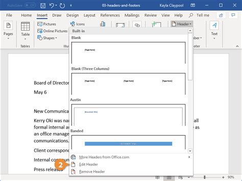 remove header in word online