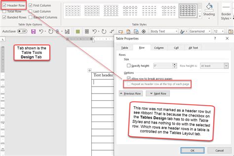 remove header row in word table