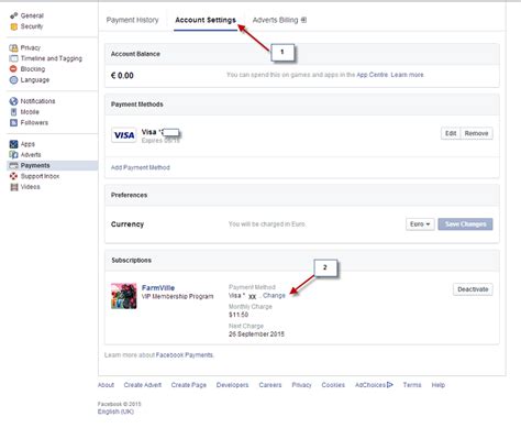 remove payment info from facebook