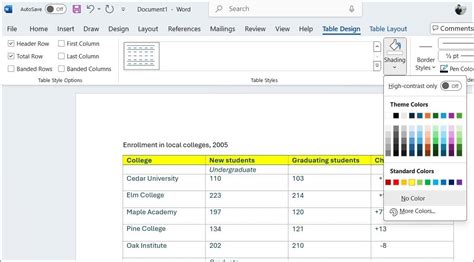 remove shading in word table of contents