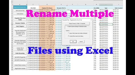 rename multiple files from excel list