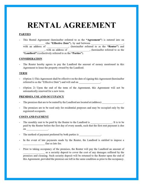 rent agreement example pdf