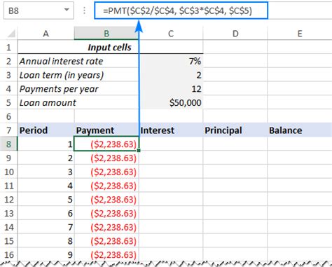 repayment schedule calculator excel formula