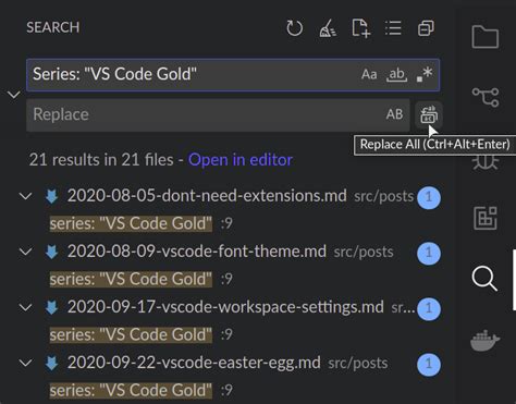 replace text in all files vscode