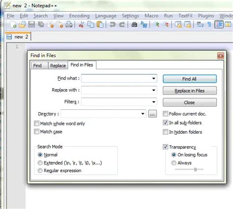replace text in multiple files notepad ++