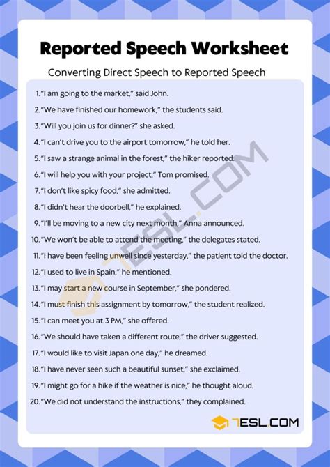 reported speech class 7 exercises