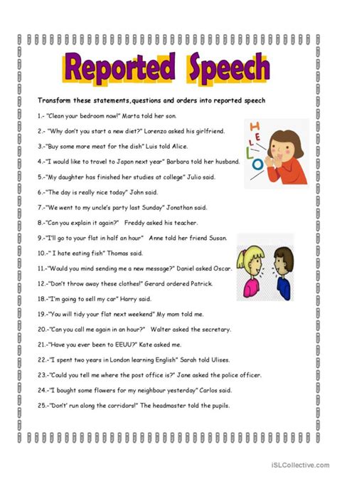 reported speech worksheet for class 10 with answers