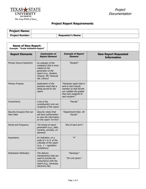reporting requirements document template