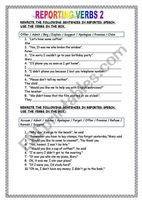 reporting verbs exercise 2