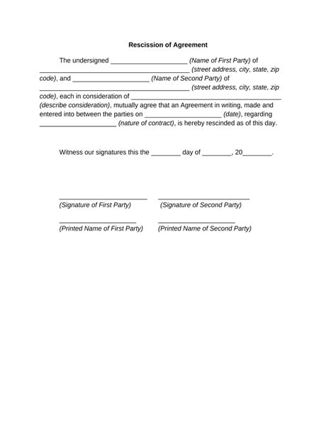Rescission Agreement Template