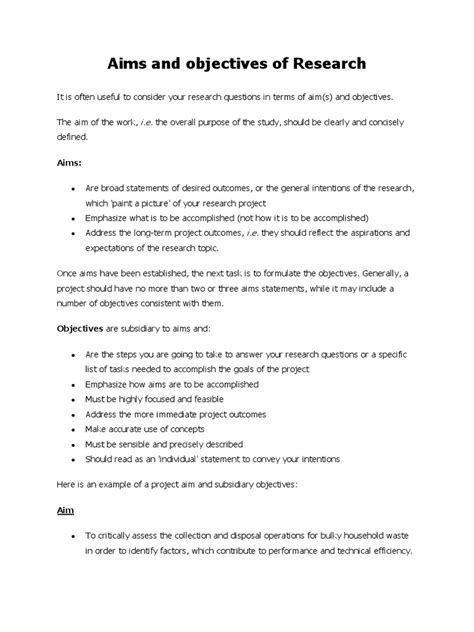 research objectives examples pdf