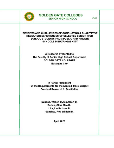 research problem example for senior high school