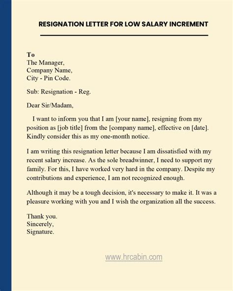 resignation letter format for salary increment