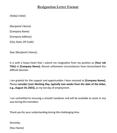 resignation letter format in english for personal reason word