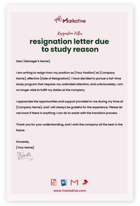 resignation letter sample reason continue study