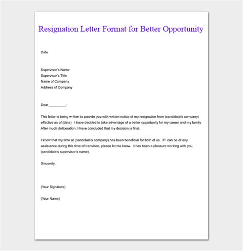 resignation letter sample with reason better opportunity