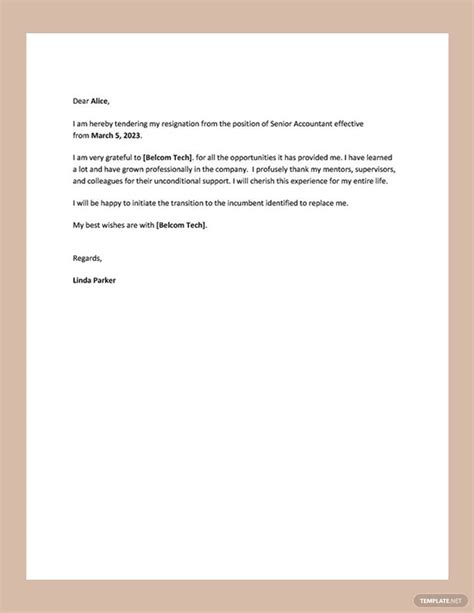 resignation letter simple words