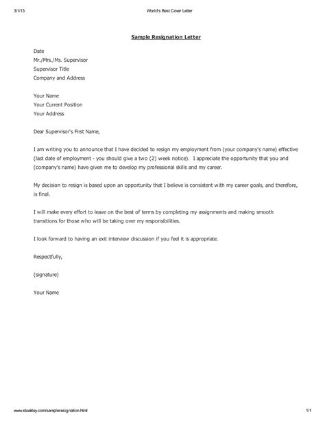 resignation letter template format