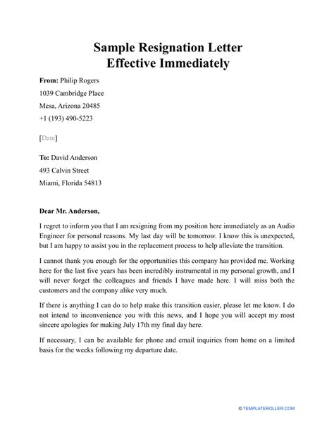resignation letter with immediate effect sample pdf
