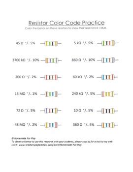 resistor color coding sample problems