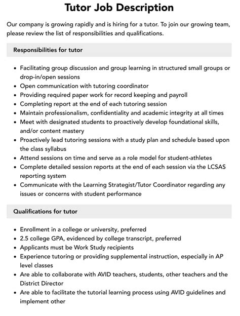 responsibilities of tutorial assistant