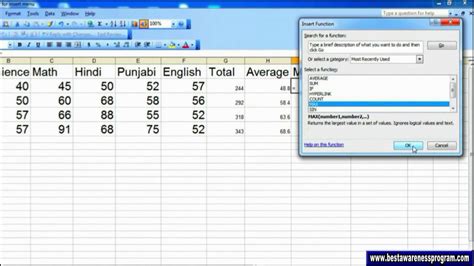 result calculation formula in excel