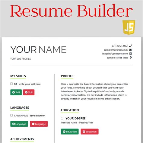 resume builder using html css and javascript