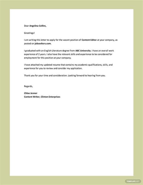 resume cover note examples