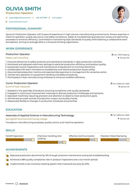resume example for production operator