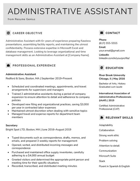 resume examples admin assistant