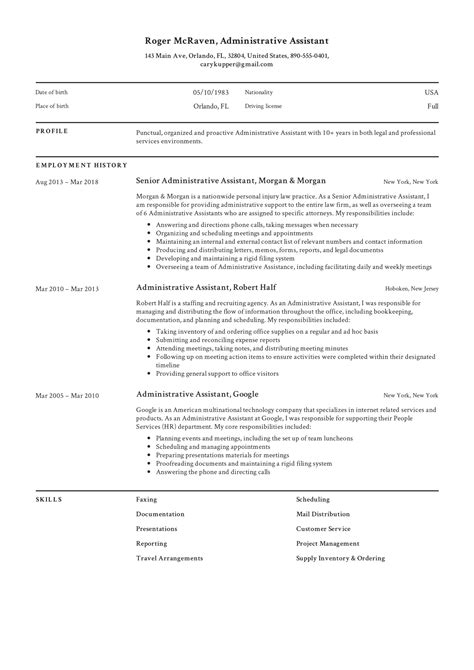 resume examples administrative assistant