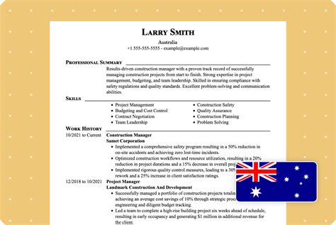 resume examples for australia