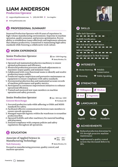 resume examples for production operator