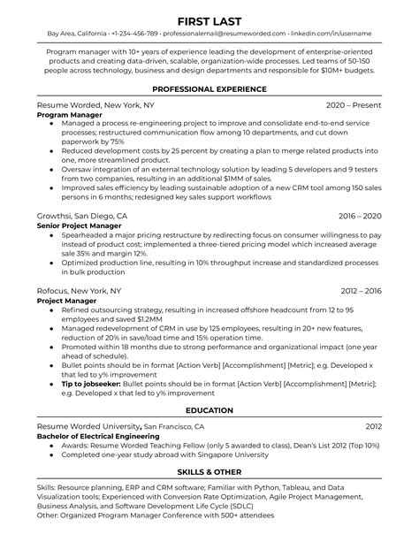 resume examples for program manager