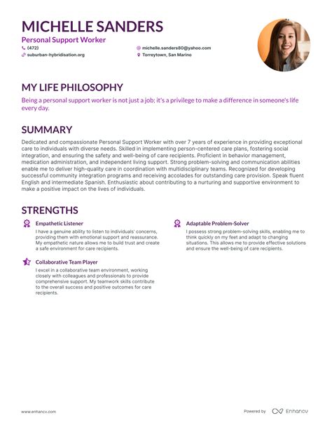 resume examples for support workers