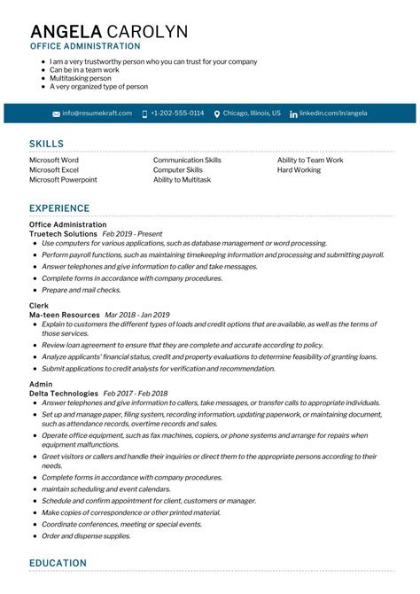 resume examples office administration
