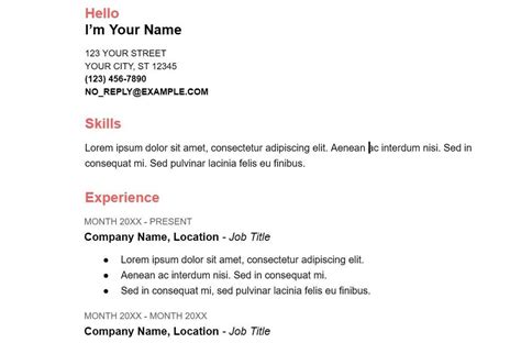 resume format text size