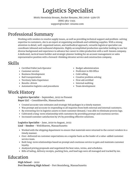 resume objective examples for logistics