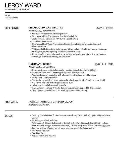 resume objective examples for service crew