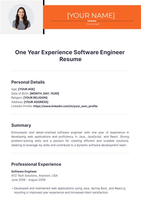 resume of 1 year experience in software developer