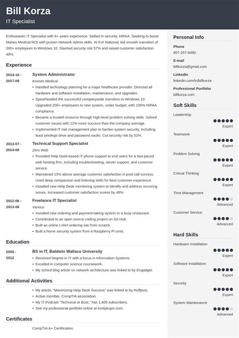 resume profile description examples